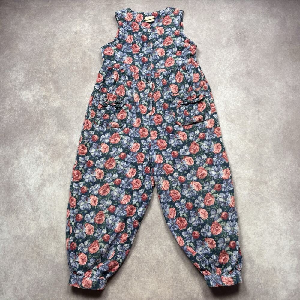 Vintage Laura Ashley Mother & Child Girls Floral Corduroy Jumpsuit 9-10 Years